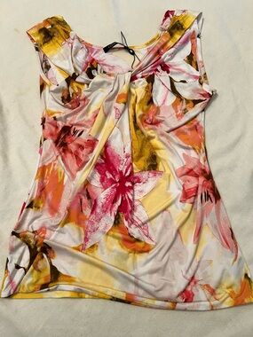 NWT Courage.b Lilly Floral Sleeveless Twist-Neck Top in Pink & Yellow